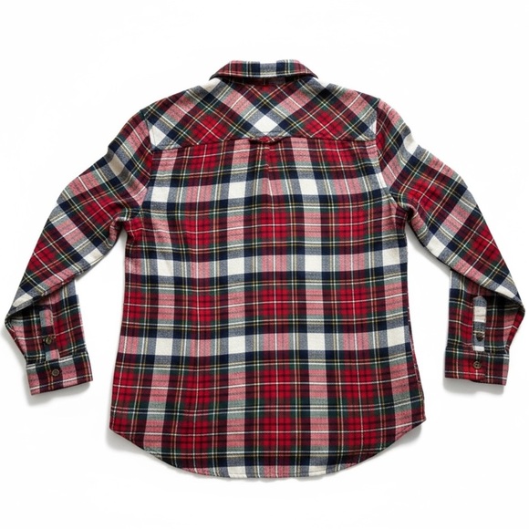 American Eagle Soft Plaid Boyfriend Flannel Shirt Cozy Fall Top Red Navy White M - Picture 4 of 7